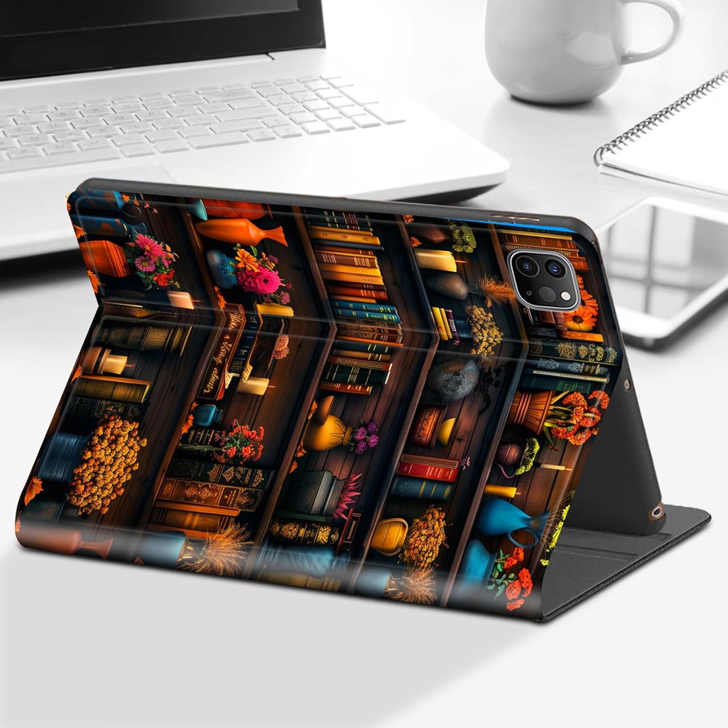 for iPad Air 13 Inch Case M3 2025 & M2 2024-Slim PU Leather Stand Smart Cover with Auto Wake/Sleep for iPad Air 13,Vintage Bookshelf