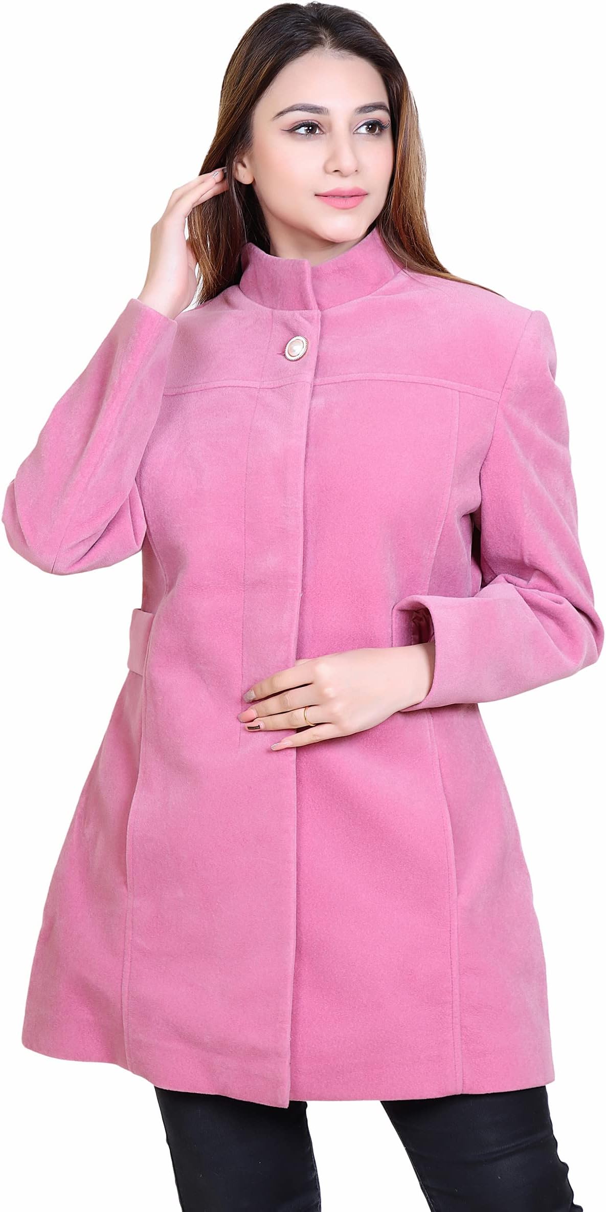 Women's Wool Blend Standard Length High Collared Coat