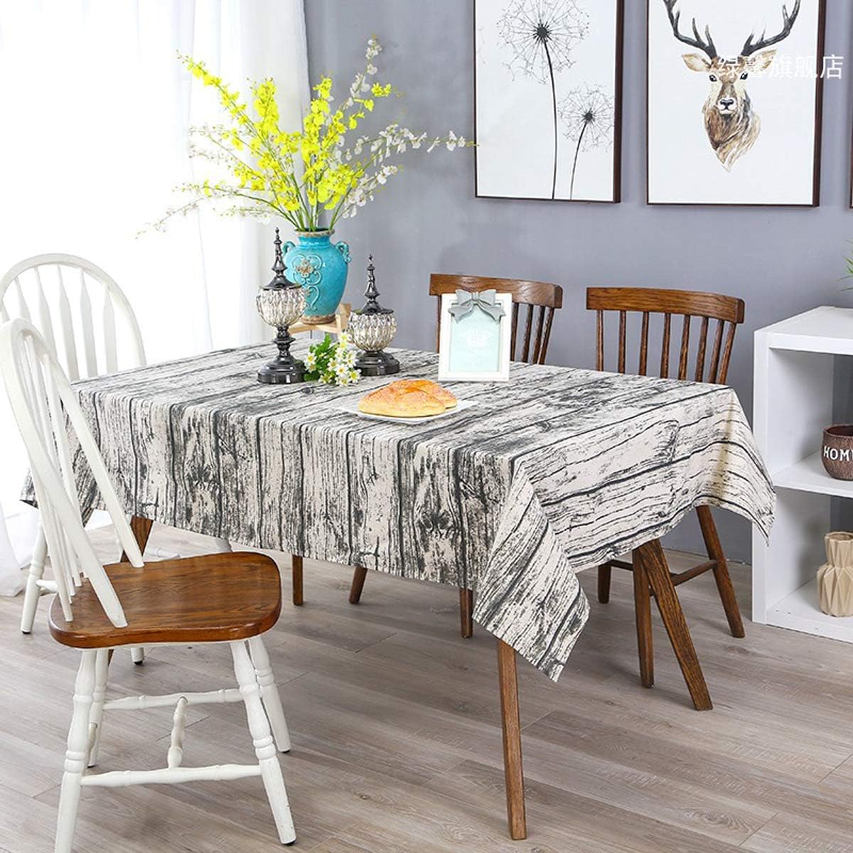 Bringsine Vintage Tablecloth Linen Rectangle Washable Dinner Picnic Table Cloth Wooden Pattern Cover for Party image 2