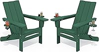 Vista 28 de SERWALL Juego de 2 sillas Adirondack modernas, sillas Adirondack plegables con portavasos dobles, sillas de plástico HDPE para exteriores para Negro