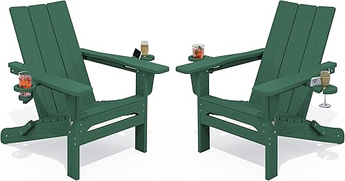 Miniatura 24 de SERWALL Silla Adirondack moderna, silla Adirondack plegable con soportes dobles para tazas, silla para hoguera de polietileno de alta densidad