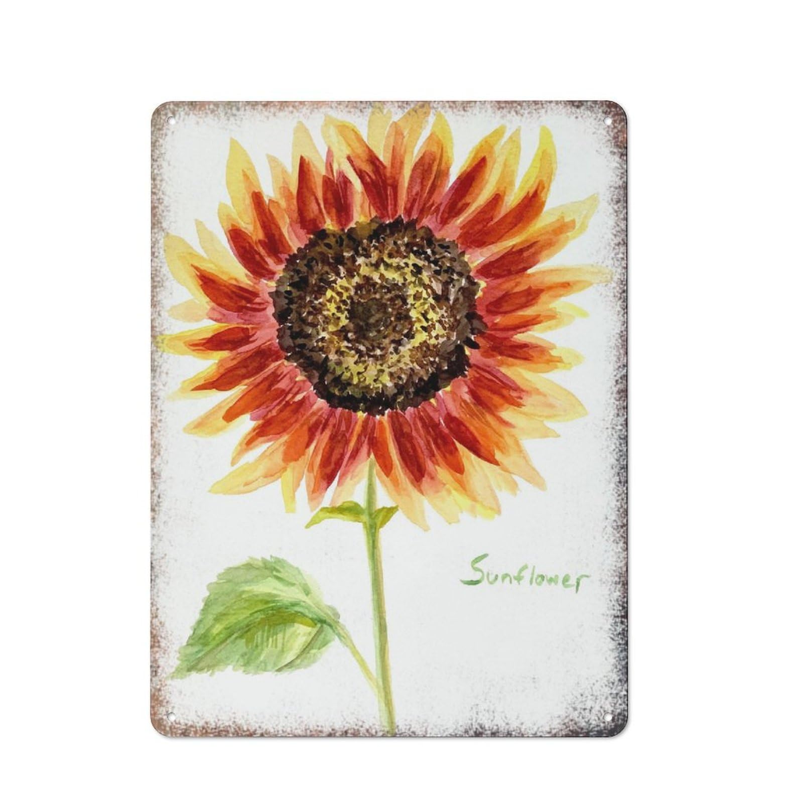 Sunflower Watercolor Vintage Plaque, Autumn Style Home Garden Wall Art, Restaurant Cafe Decor,8x12 Inch