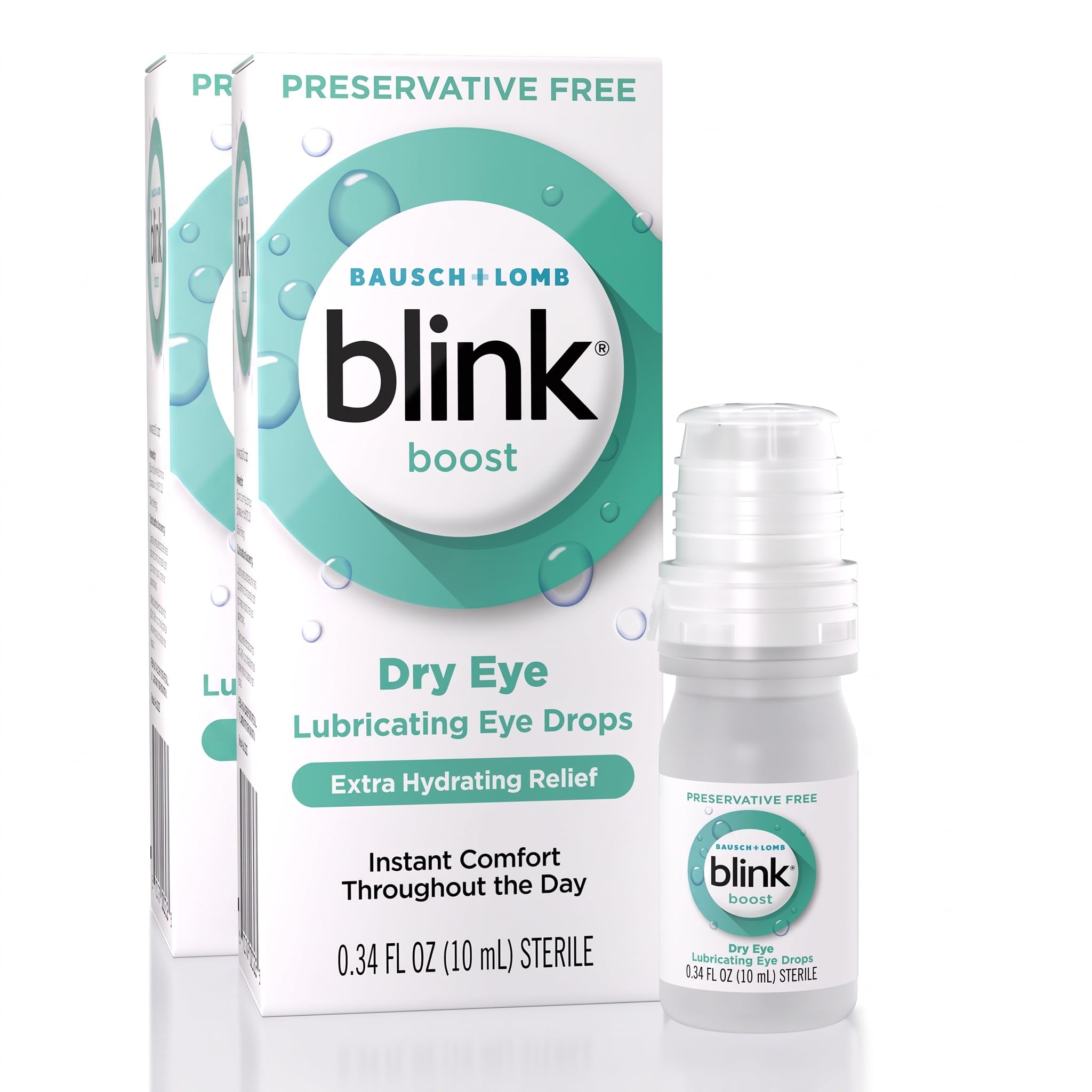BLINK Boost Preservative-Free Lubricating Eye Drops, Moisturizing &amp; Soothing for Mild Dry Eyes, with Hyaluronate, Hydrating Relief, Contact Lens Friendly, 0.34 FL Oz, (Pack of 2)