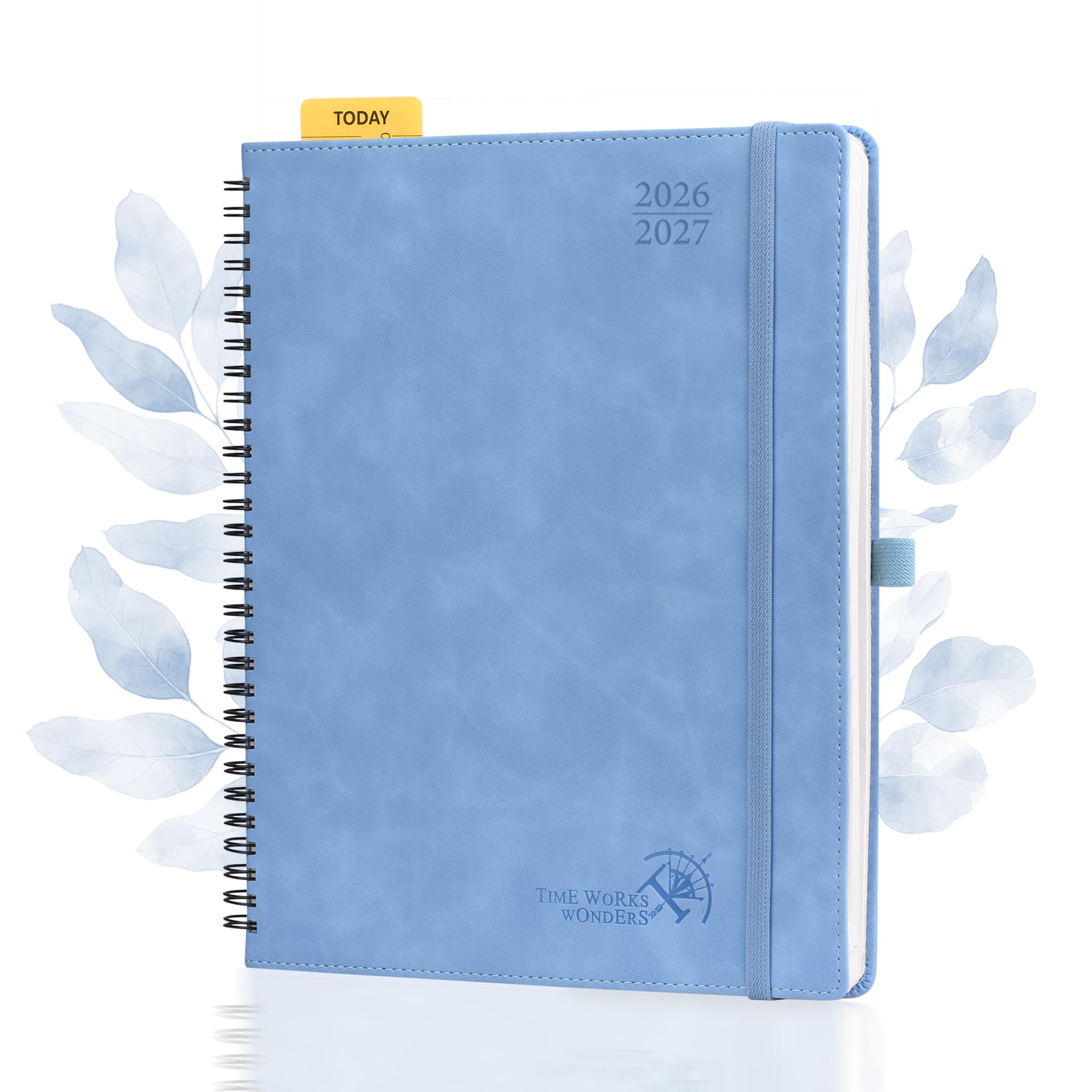 POPRUN Academic 2026-2027 Diary Week to View Large Spiral Bound Soft Cover 26.5 x 21.5 cm - 26/27 Mid Year Weekly Planner & Notebook in One, Monthly Tab(Cyan Blue)