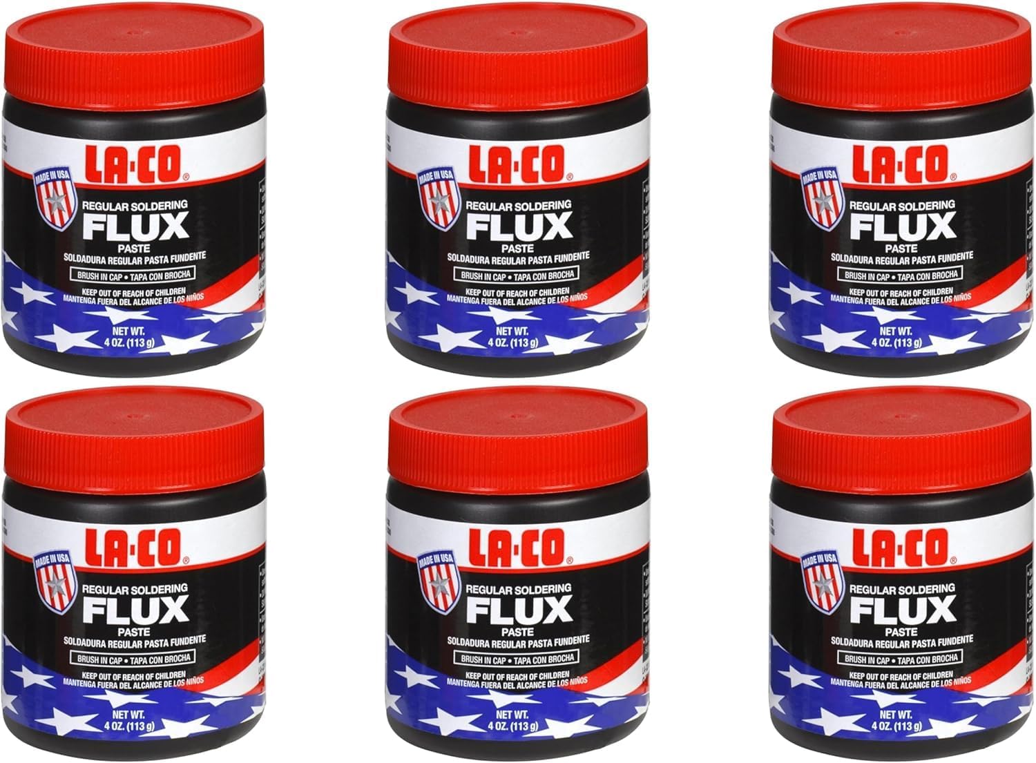 LA-CO 22194 Regular Soldering Flux Paste, 6-Pack, 4 oz Brush-in-Cap, Lead-Free, Water-Soluble Flux