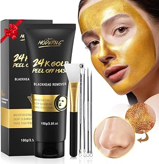 Blackhead Remover Mask, 24K Gold Peel Off Mask, Gold Facial Mask Anti-Aging, Deep Cleansing, Reduces Fine Lines& Wrinkles Great for All Skin, With Blackhead Remover Extractor Tools Kit & Brush