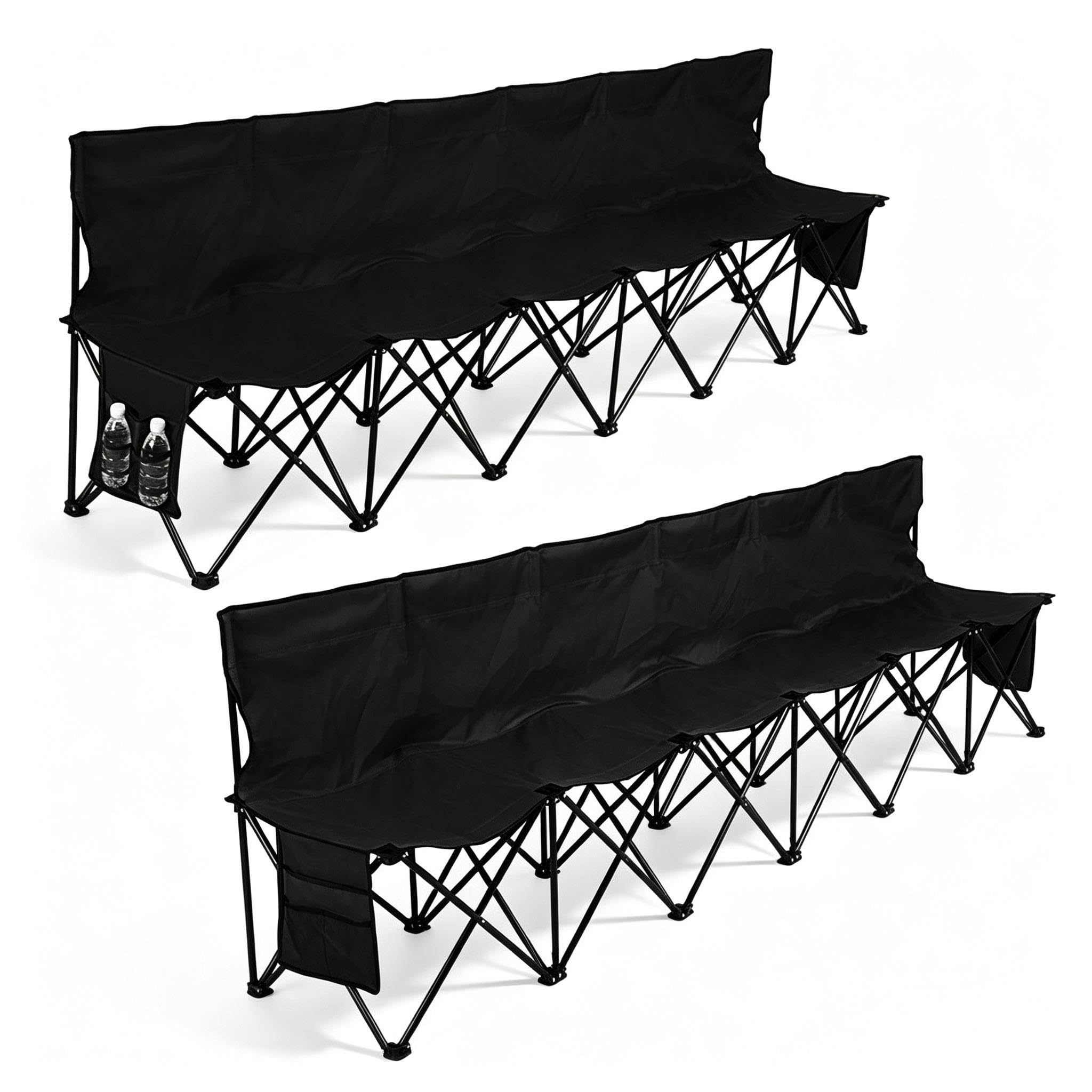 Yaheetech 2pcs​ 6-Seat Folding Bench with Hanging Bags & Carry Bag, Black