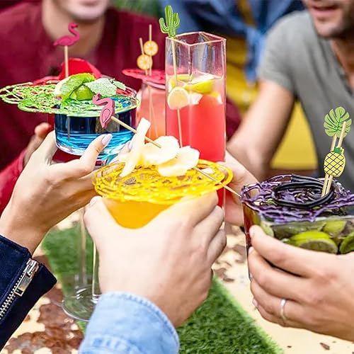 Miniatura 4 de 150 piezas de palillos de aperitivos hawaianos tropicales de cóctel, decoraciones de fiesta para bebidas, brochetas de embutidos de bambú, flamenco,