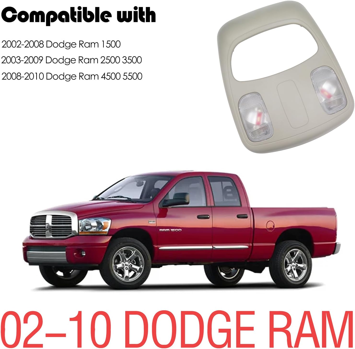 UPGRADED Overhead Console Dome Map LED Reading Light Lamp Compatible with 2002-2010 Dodge Ram 1500 2500 3500 4500 5500 Replaces 1DK78BD1AA 1DK78TL2AA 56049706AD/AF