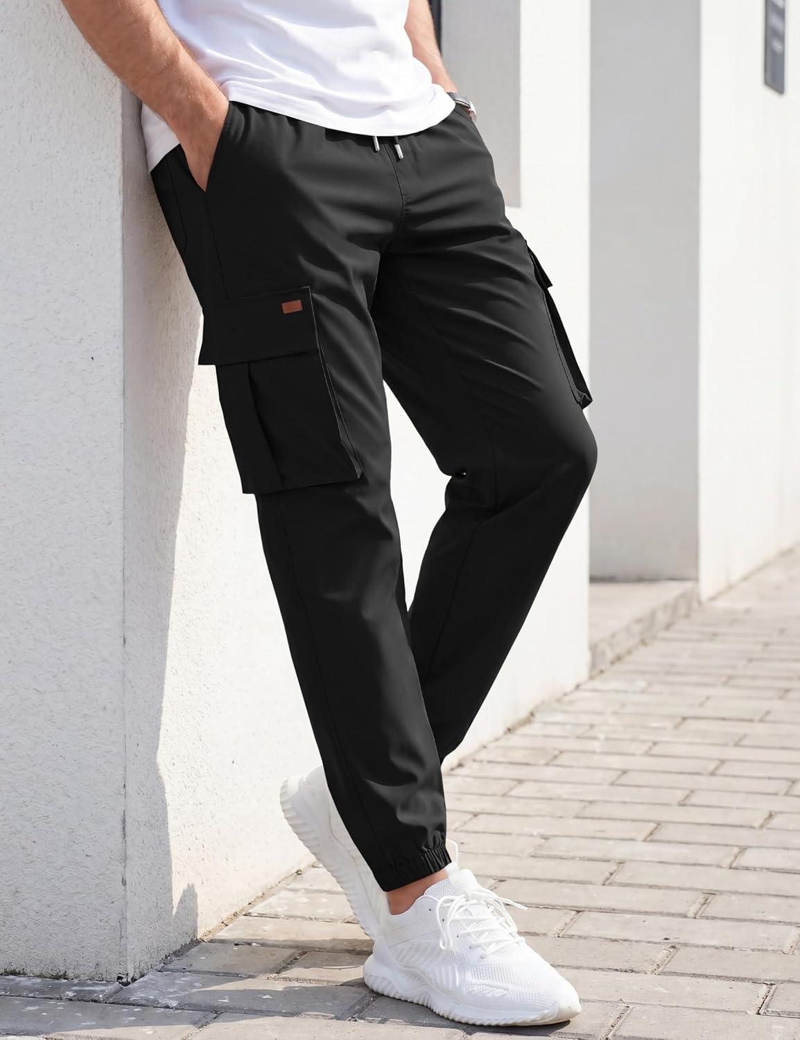 TACVASEN Men's Casual Cargo Sweatpants Stretch Joggers Pants with Pockets | Water repellent,5 pockets,lightweight fabric,elastic waist,drawstring pants,slight stretch,for casual wear,travel,hiking