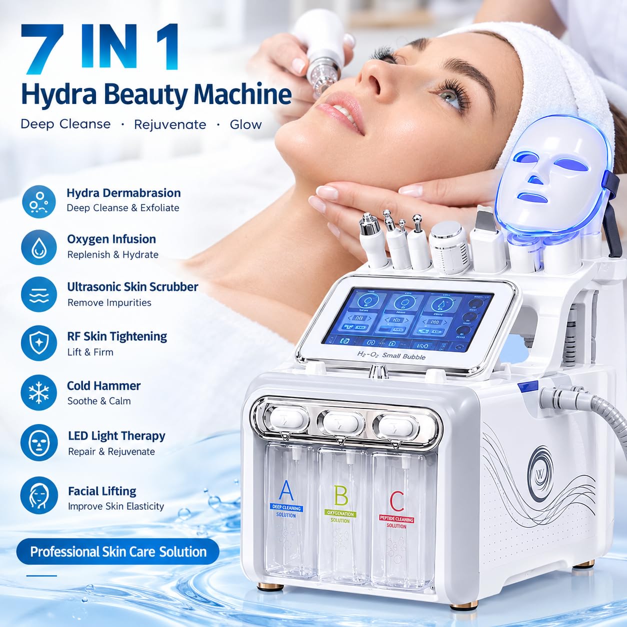 7-in-1 Macchina per La Bellezza del Viso con Ossigeno All'idrogeno