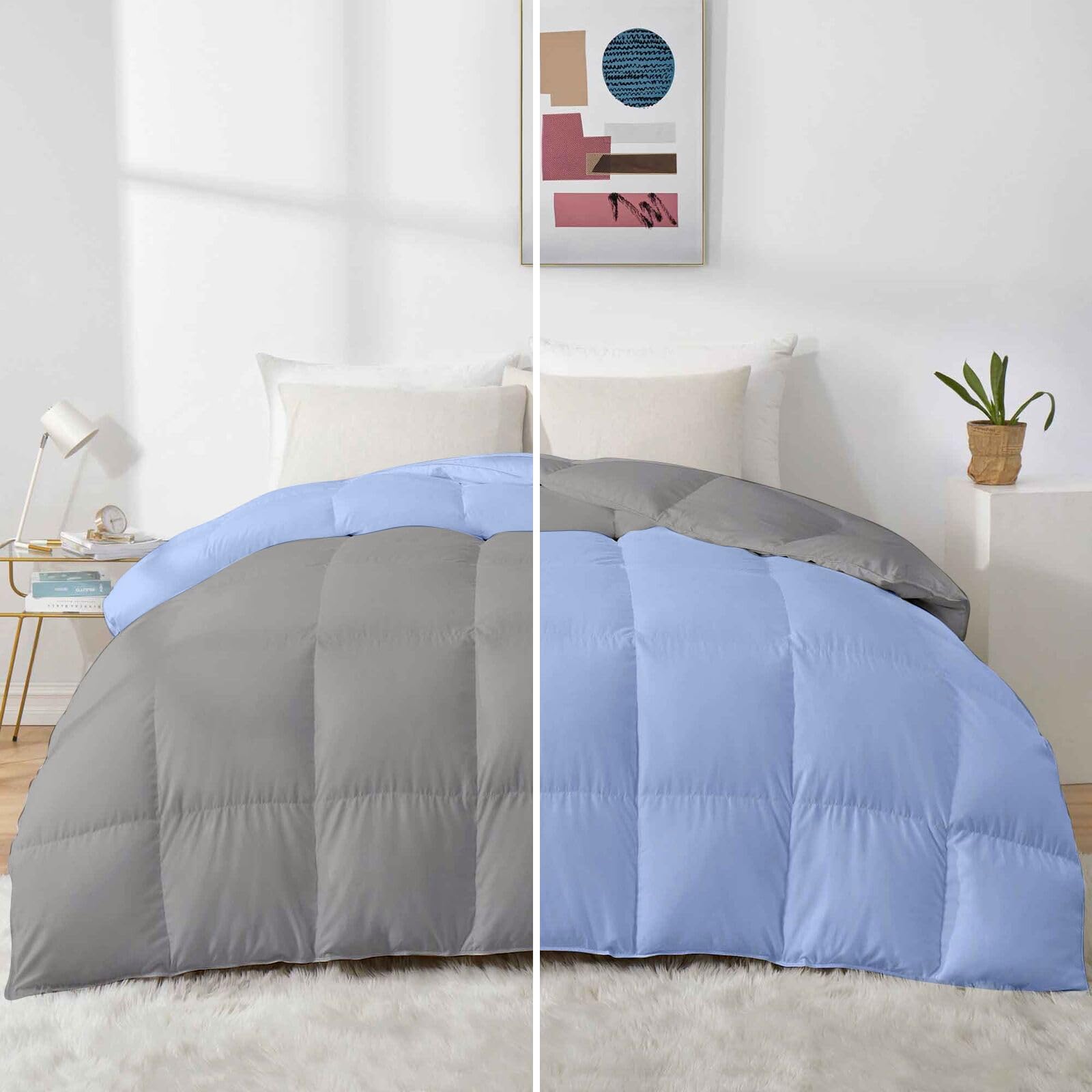 Razzai 500 GSM Winter Comforter Premium Collection Quilted Revesible Comforter (60" x 90" Inches/152cm x 228cm) - Single Bed Comforter|Silver/Sky Blue| TC - 400