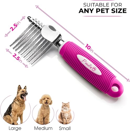 Miniatura 23 de Poodle - Cepillo de peine para rastrillo de piel desnatante para perros y gatos, cuchillas de seguridad de acero largas de 2.5 pulgadas, peine