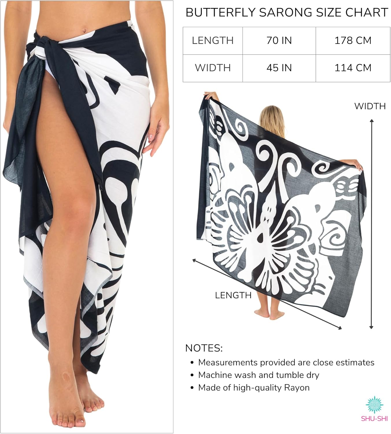 SHU-SHI Sarong Coverups for Women Beach Skirt Butterfly Wrap Swimsuit Long Pareo Cover Up - Image 4