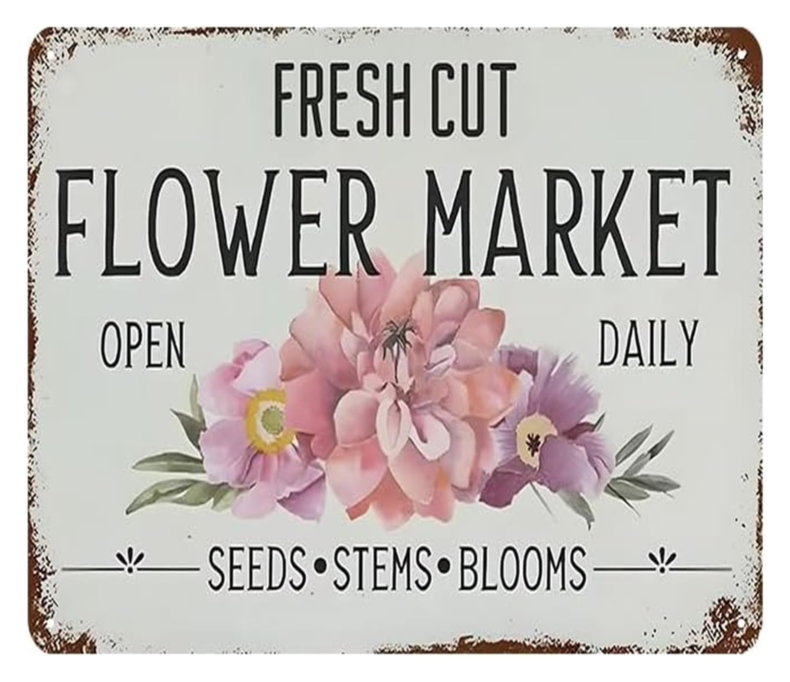 Wall Decor Metal Sign Fresh Cut Flowers Vintage Farmers Market Flower Shop for Garden Home Cave Garage Bar 8 X 12 in