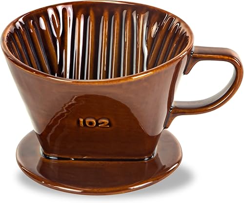Vista 11 de Pour Over Ceramic - Cafetera de cerámica con 3 agujeros de fondo plano, cono de filtro lento de porcelana para viajes, campamento, oficina, hogar