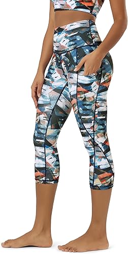 ODODOS - Leggings capri de cintura alta para mujer con bolsillos, control de abdomen, no se transparentan, para entrenamiento atlético, running y