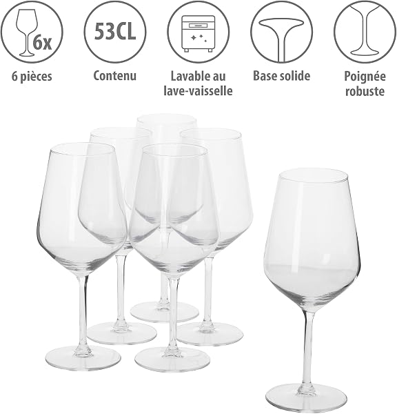 Alpina Verres à Vin Rouge - Lot de 6 - 53cl - Résistant au Lave-Vaisselle - Cadeau pour le Vin - 3