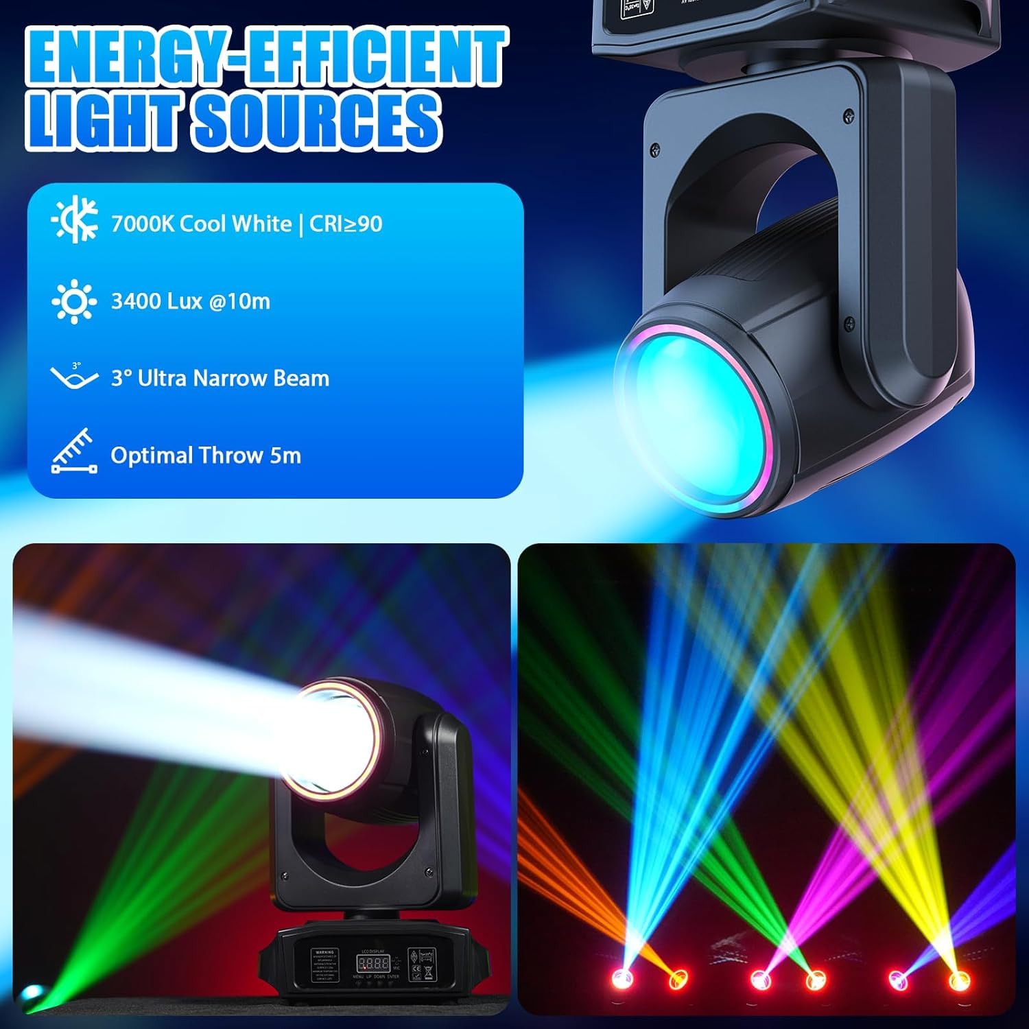 2 unités 150W Lyre LED Projecteur Éclairage DJ de Scène à Tête Mobile 18 Prismes Rotatifs 8 Gobos avec Modes DMX512 Maître-Esclave et Activation Sonore pour Fête de Mariage, Activités de L'auditorium