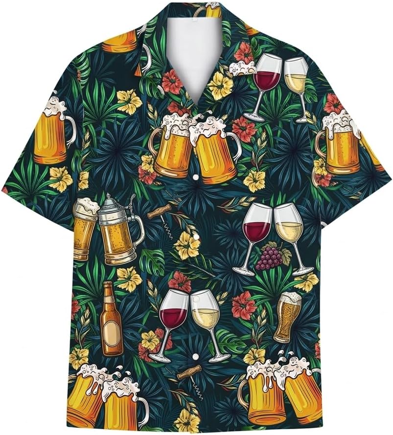 Alcohol Short Sleeve Button Down Hawaii Shirt, 3D Hawaiian Shirt, Beer Hawaiian Shirt for Men TAHW20