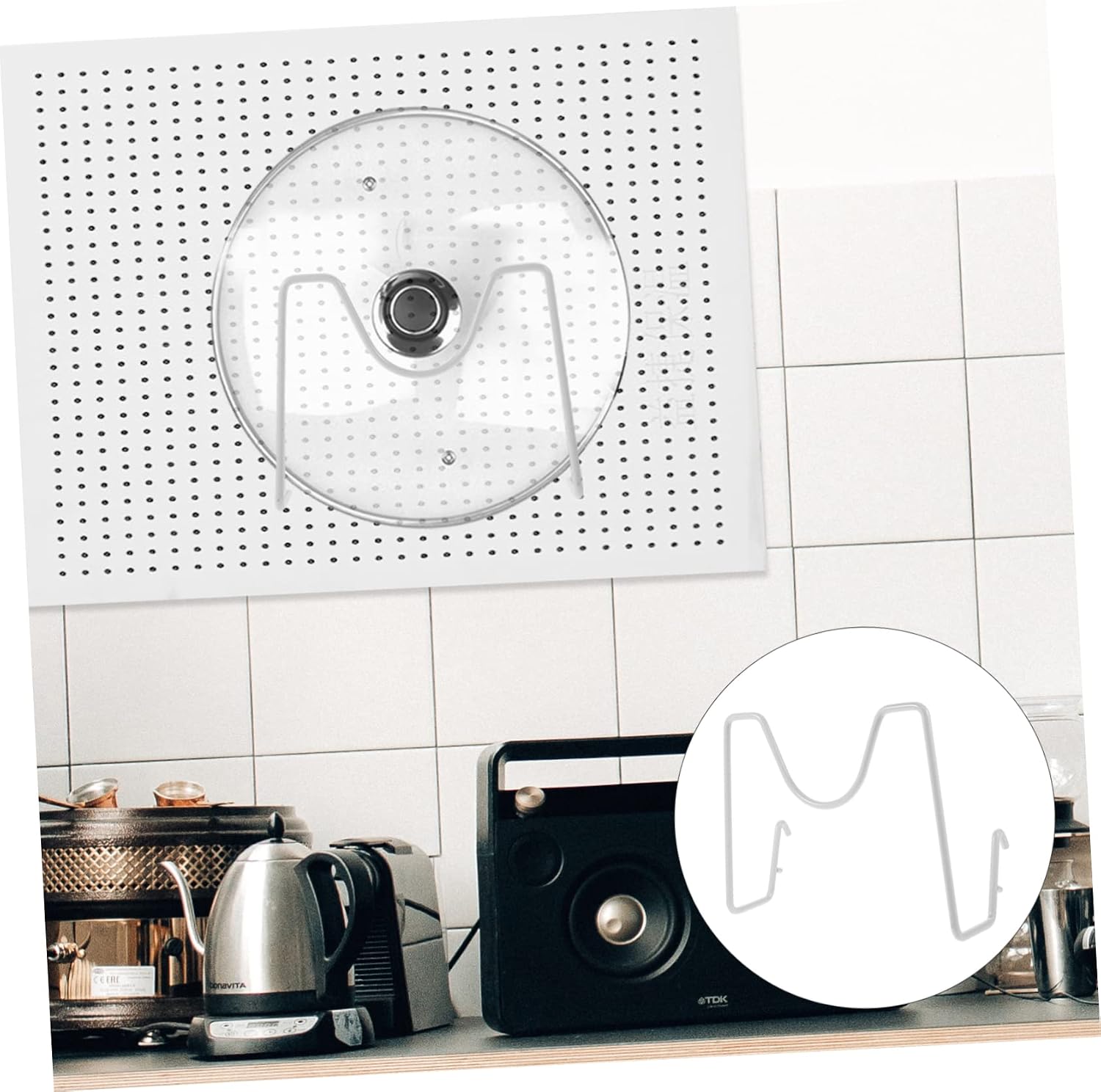 PartyKindom 5pcs Reusable Pot Lid Organizer for Pegboard Easy Installation Pan Cover Rack Space-Saving Kitchen Storage for Lids Lightweight and Design