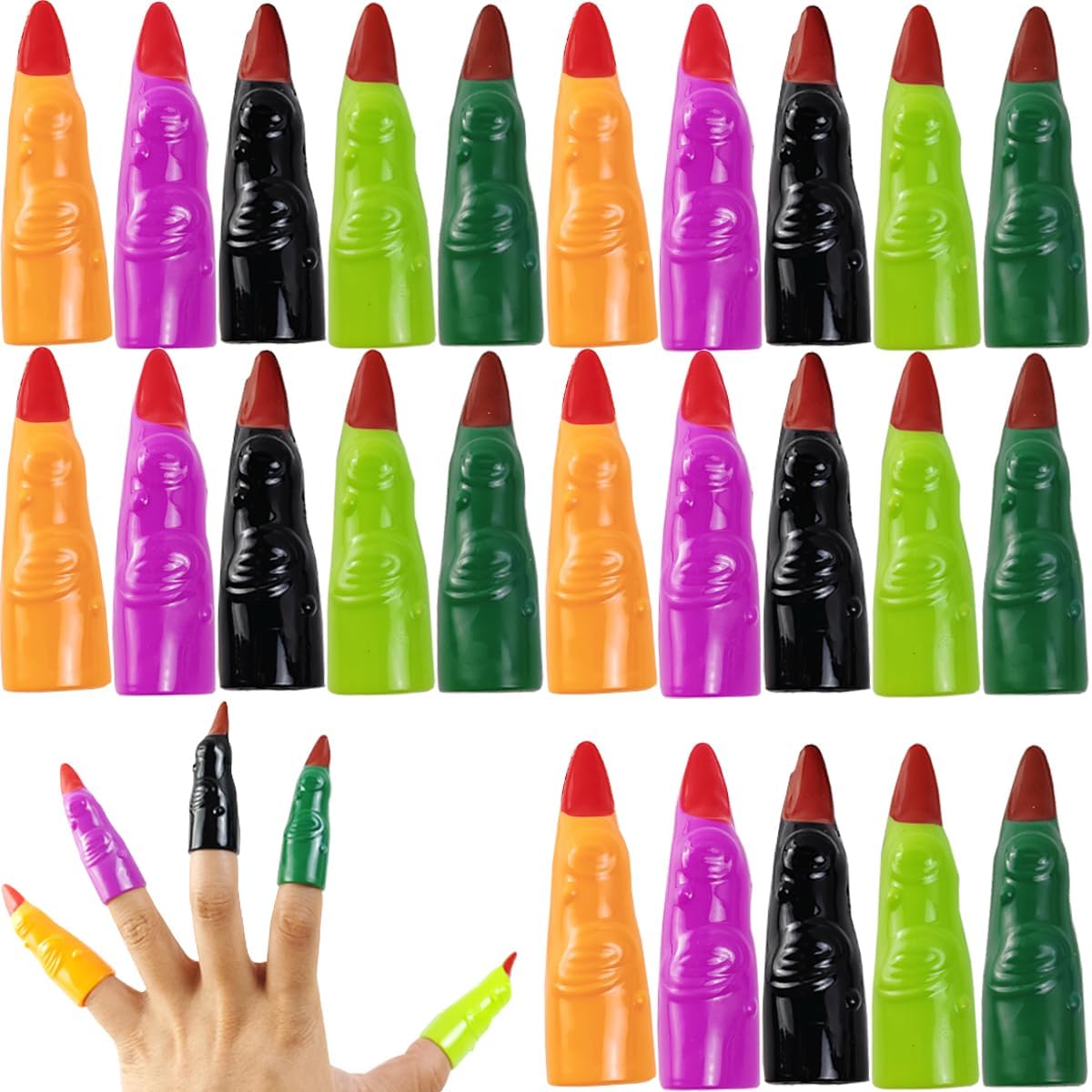 GXXMEI 35PCS Plastic Fake Witch Fingers Colorful Finger Pointers for Kids Reading Halloween Witch Fingers for Party Cosplay Costume Accessory 5 Colors