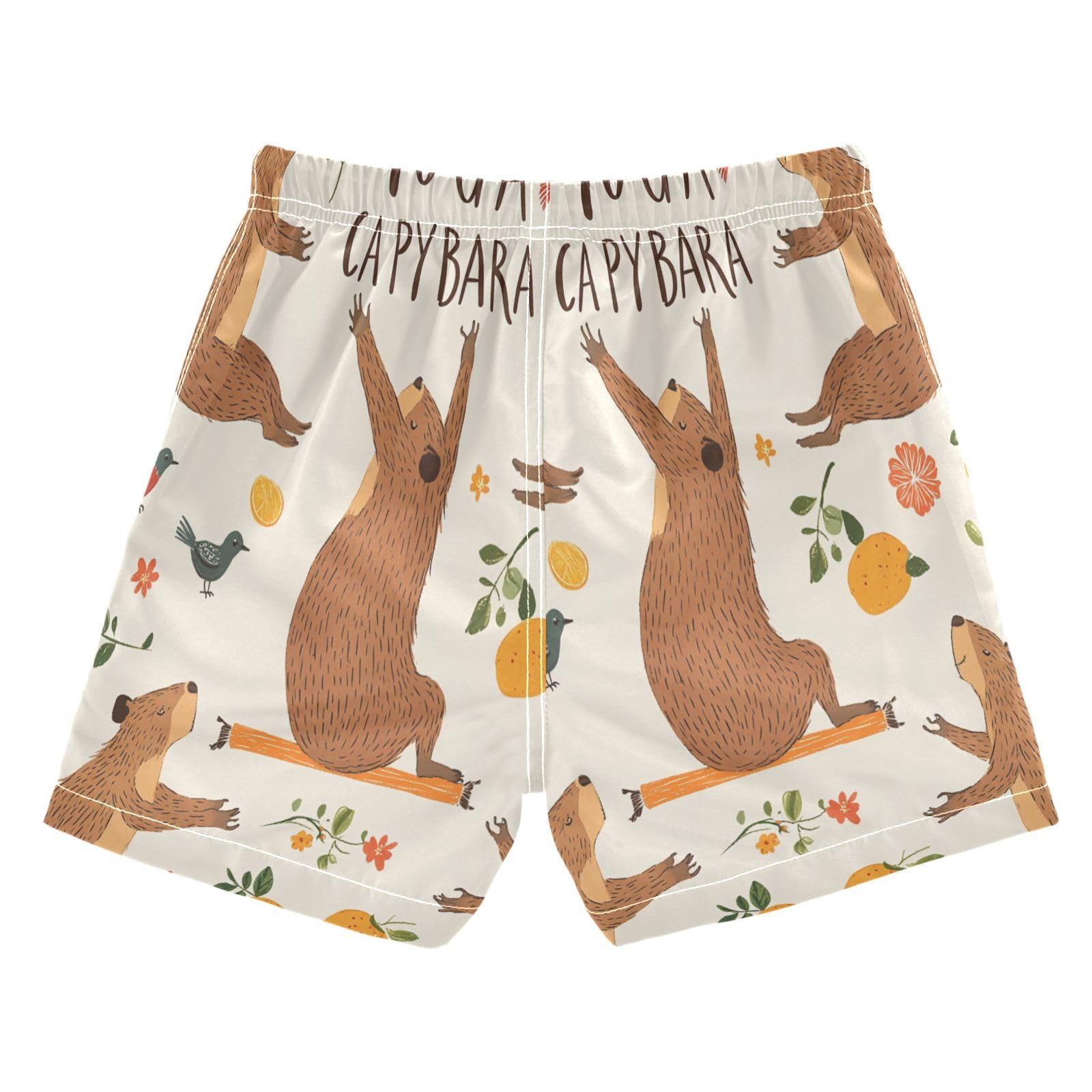 Jucciaco Boys Swim Trunk Quick Dry Beach Board Shorts Capybara Cute Orange Bird Swimwear for Kids