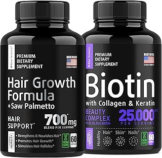 S RAW SCIENCE Healthy Strong Hair & Stop Hair Loss, Hair Skin and Nails Vitamins — Biotin & Collagen & Keratin Capsules 25...