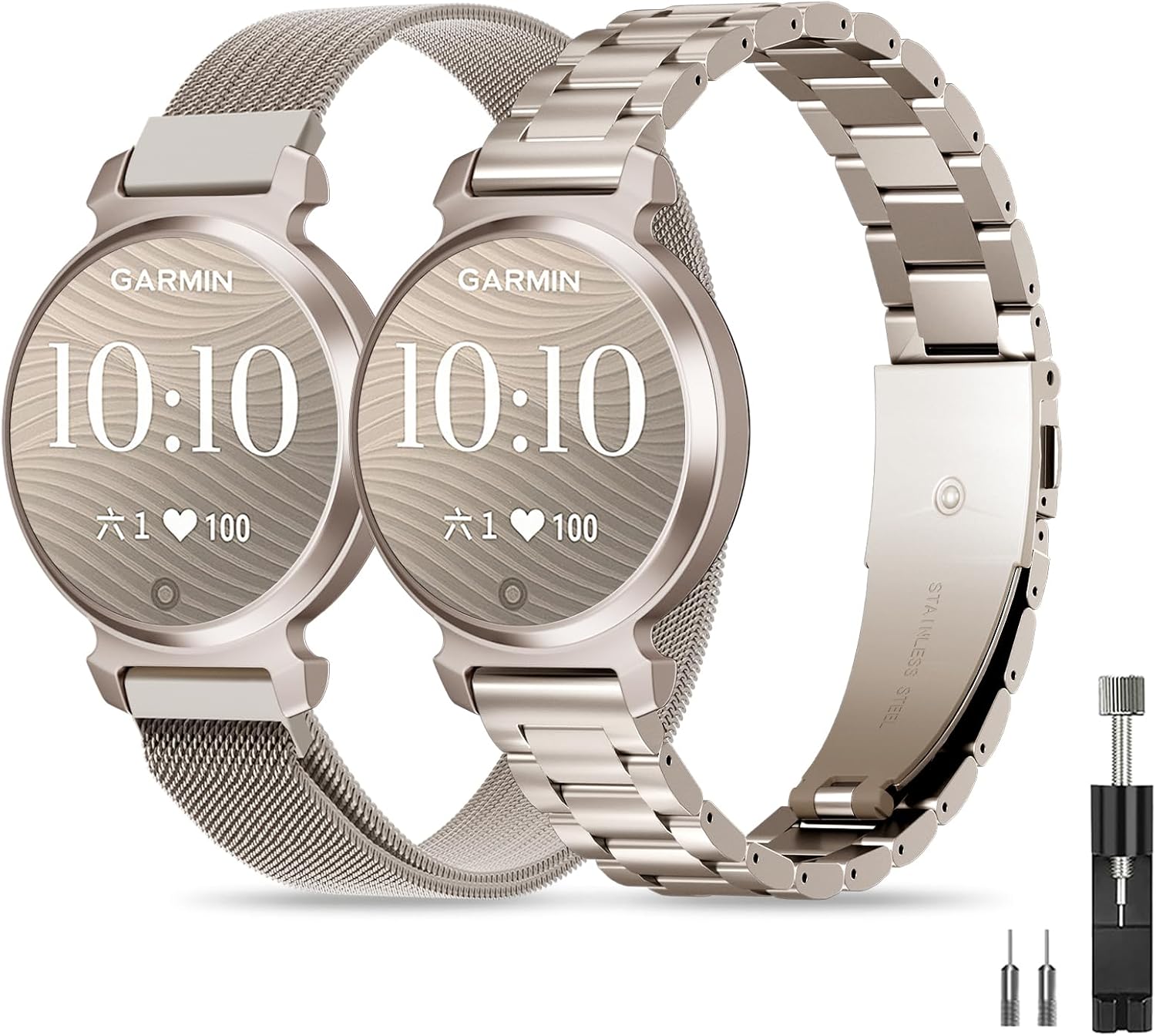 Metal Watch Bands Compatible with Garmin Lily 2 Active/Lily 2 for Women,14mm Slim Adjustable Mesh Magnetic Clasp Stainless Steel Chain Replacement Bracelet for Lily 2 Classic Accessory