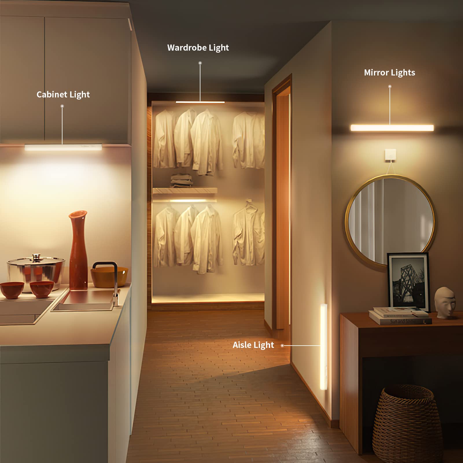 papasbox Luz Armario Cocina LED Enchufe EU, Luz Bajo Armario 13W 1300LM 6500K/4000K/3000K, Tira LED Conectable para Mueble Cocina, Lámpara Empotrable Techo/Pared con Interruptor, IP20 CE&RoHS