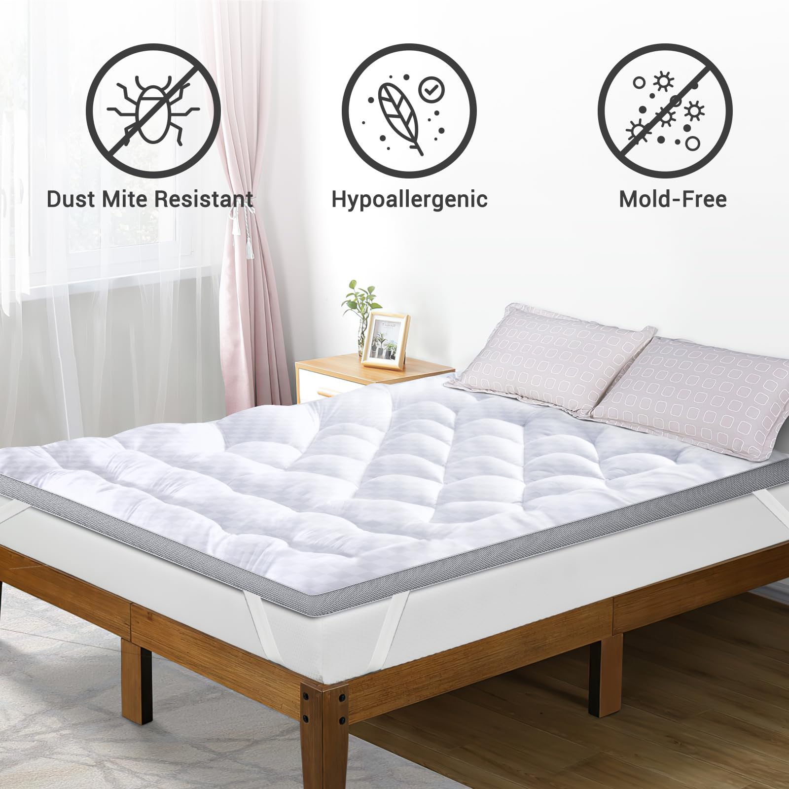 BedStory Cubrecolchón King Ultra Suave de 6 cm de Grosor, Fibra Alternativa de plumón para Dolor de Espalda, enfriamiento, Blanco, 150 x 200 cm, SSTP46020