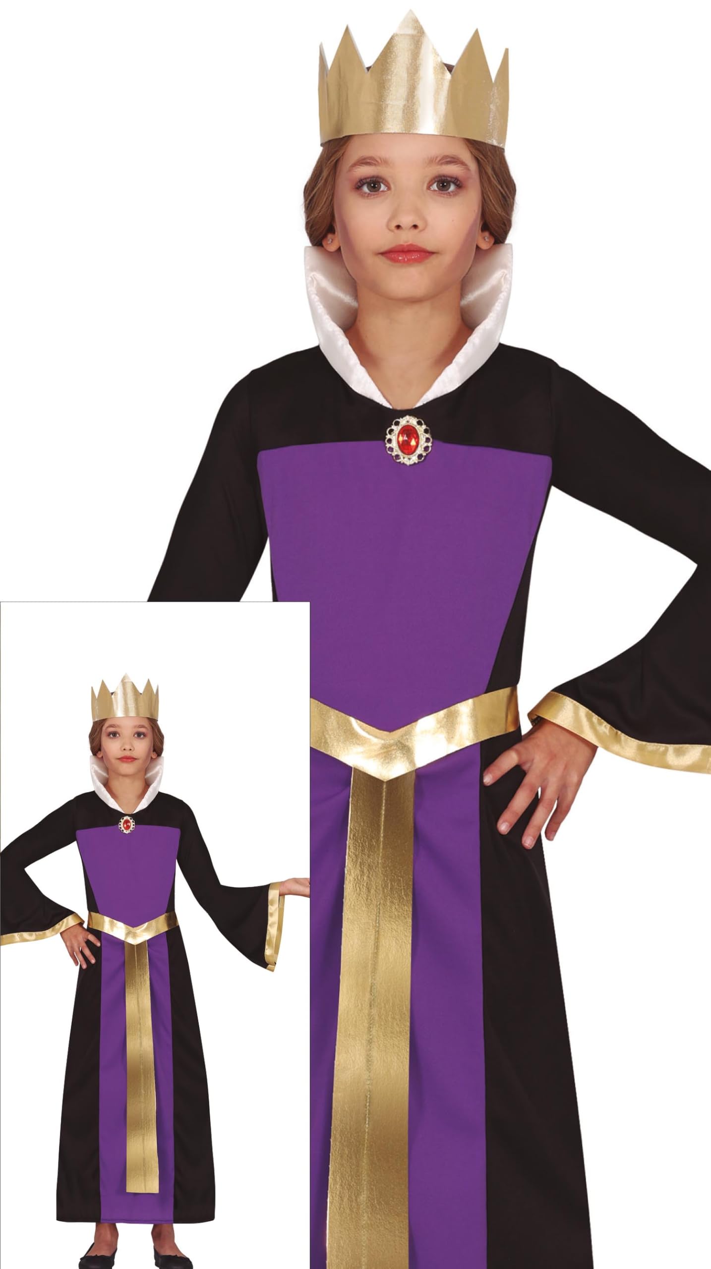 FIESTAS GUIRCA Wicked Queen Girls Fancy Dress Costume - Including Queen Crown and Long Purple Queen Dress - Halloween Girls Costumes Age 5-6 Years