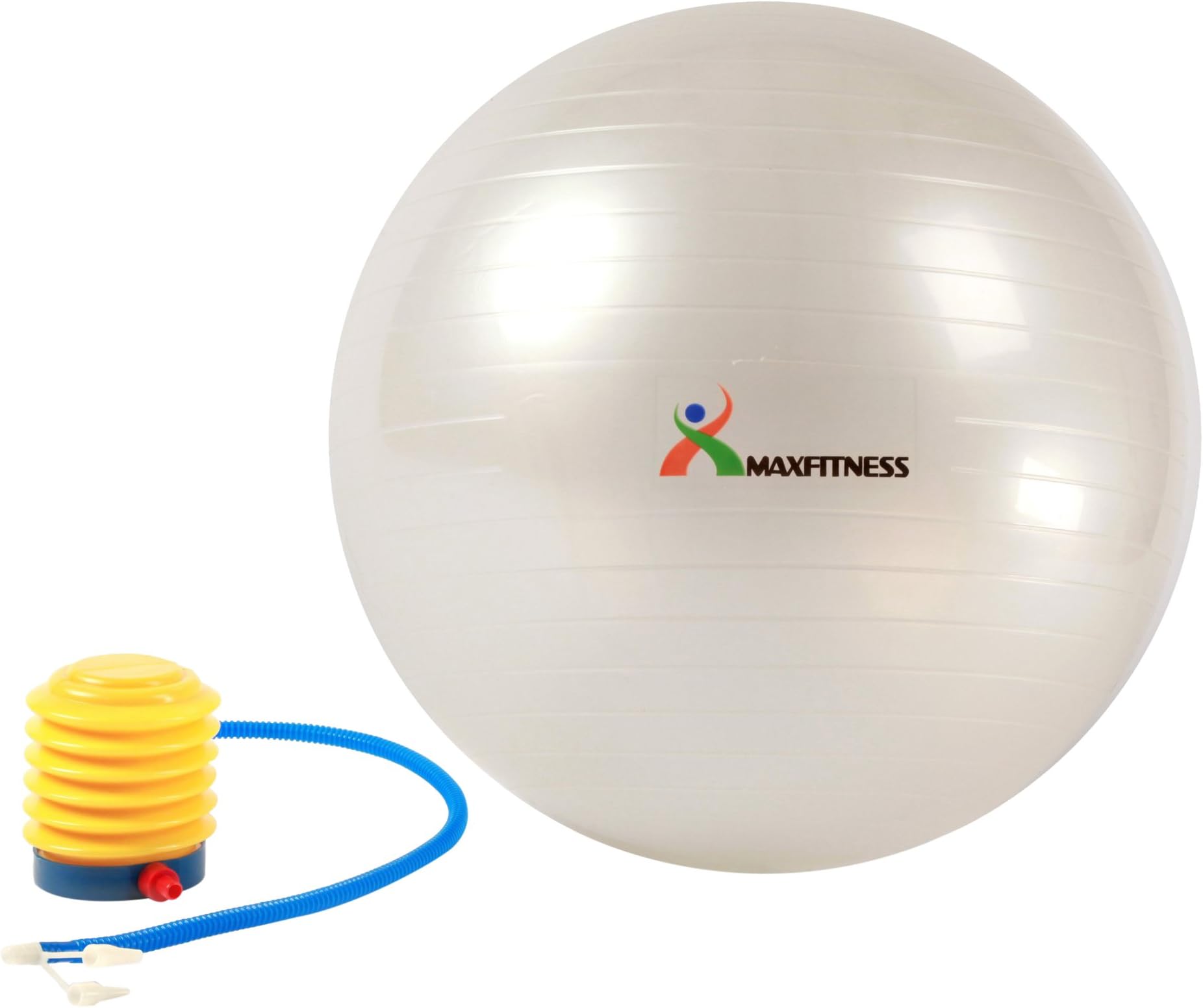 Max Fitness 65cm Exercise Ball with Foot Pump (Pearl White)