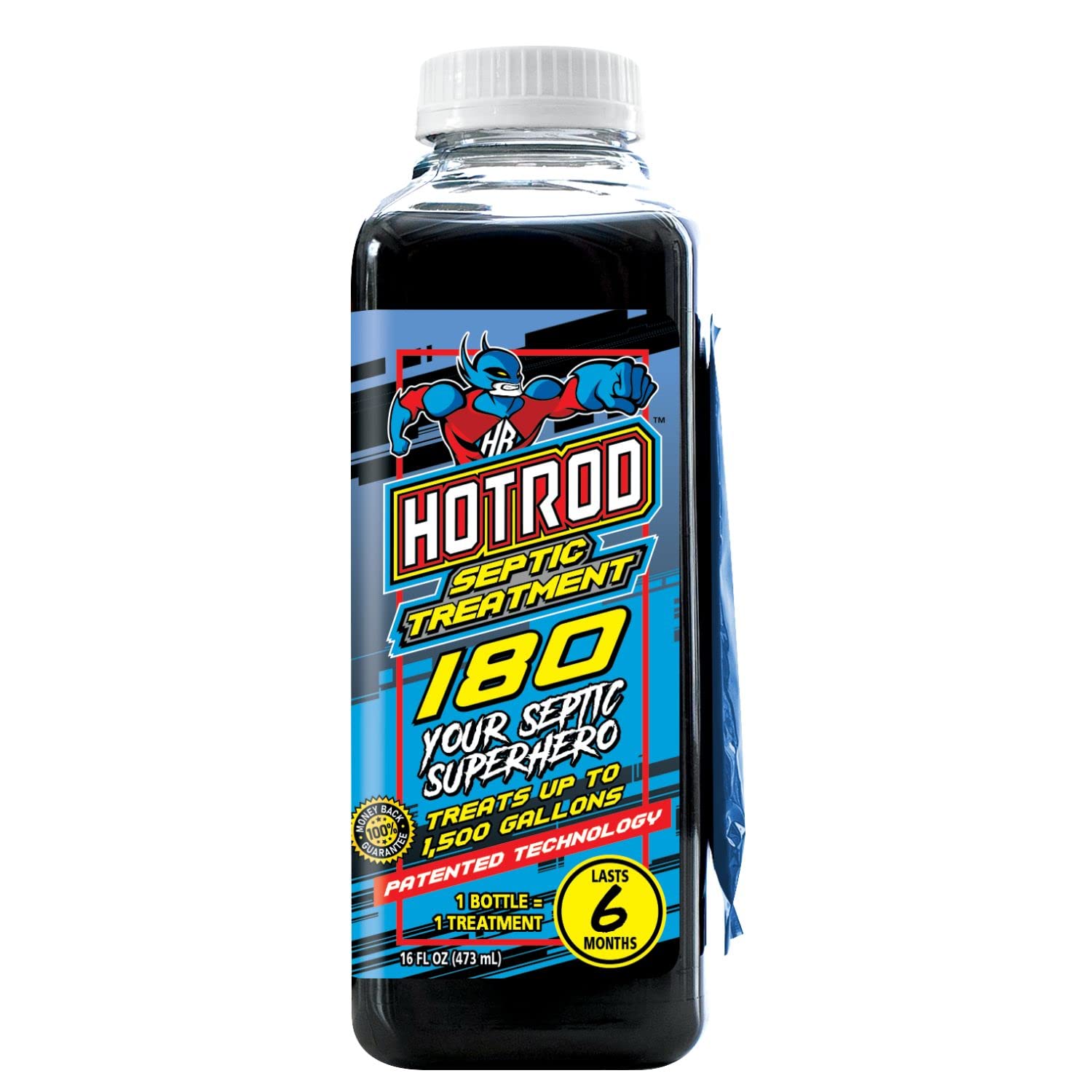 INDUSTRIAL 6-MONTH SEPTIC TREATMENT/Hotrod Septic Treatment 16oz /Septic Tank Treatment Dark Blue 2.5W x 7H