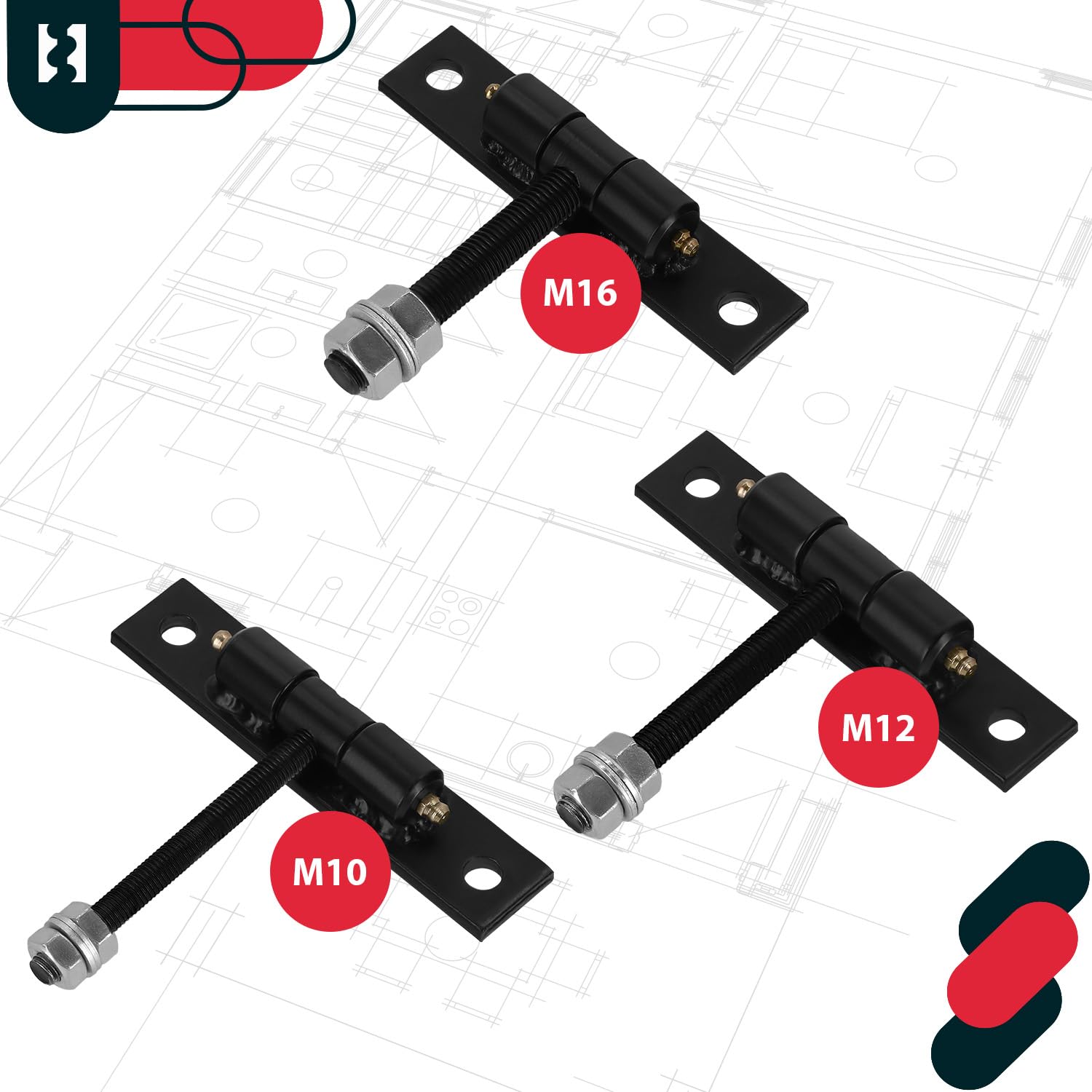 KOTARBAU® 2er Set Torband Einstellbar lang Schmiernippel Bolzenkugelgelagert für leichte Bewegung M12x100mm
