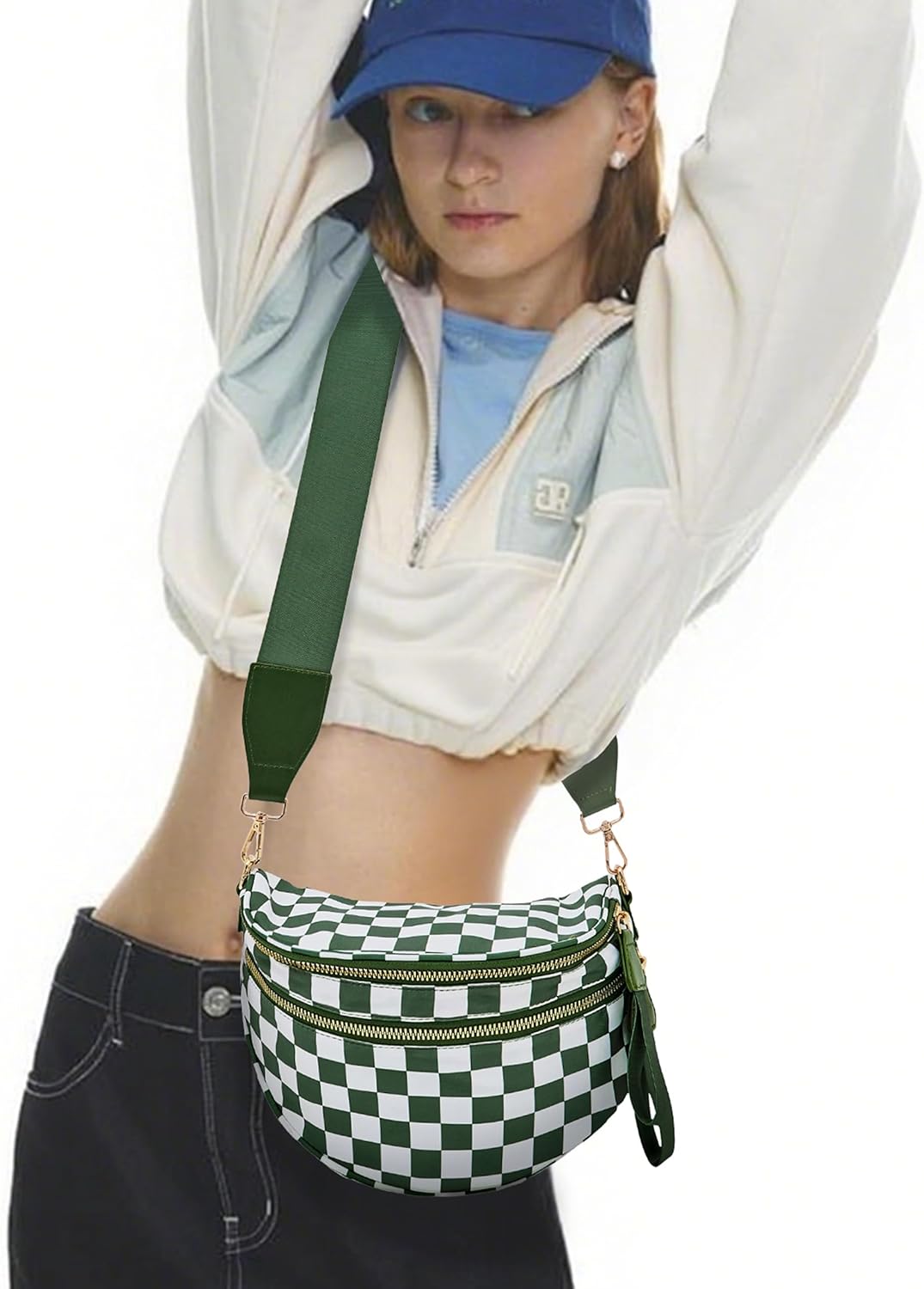 Checkered Crossbody Bum Bags for Women, Spacious Water-Resistant Nylon Shoulder Belt Bag Checkered Purse - Image 2