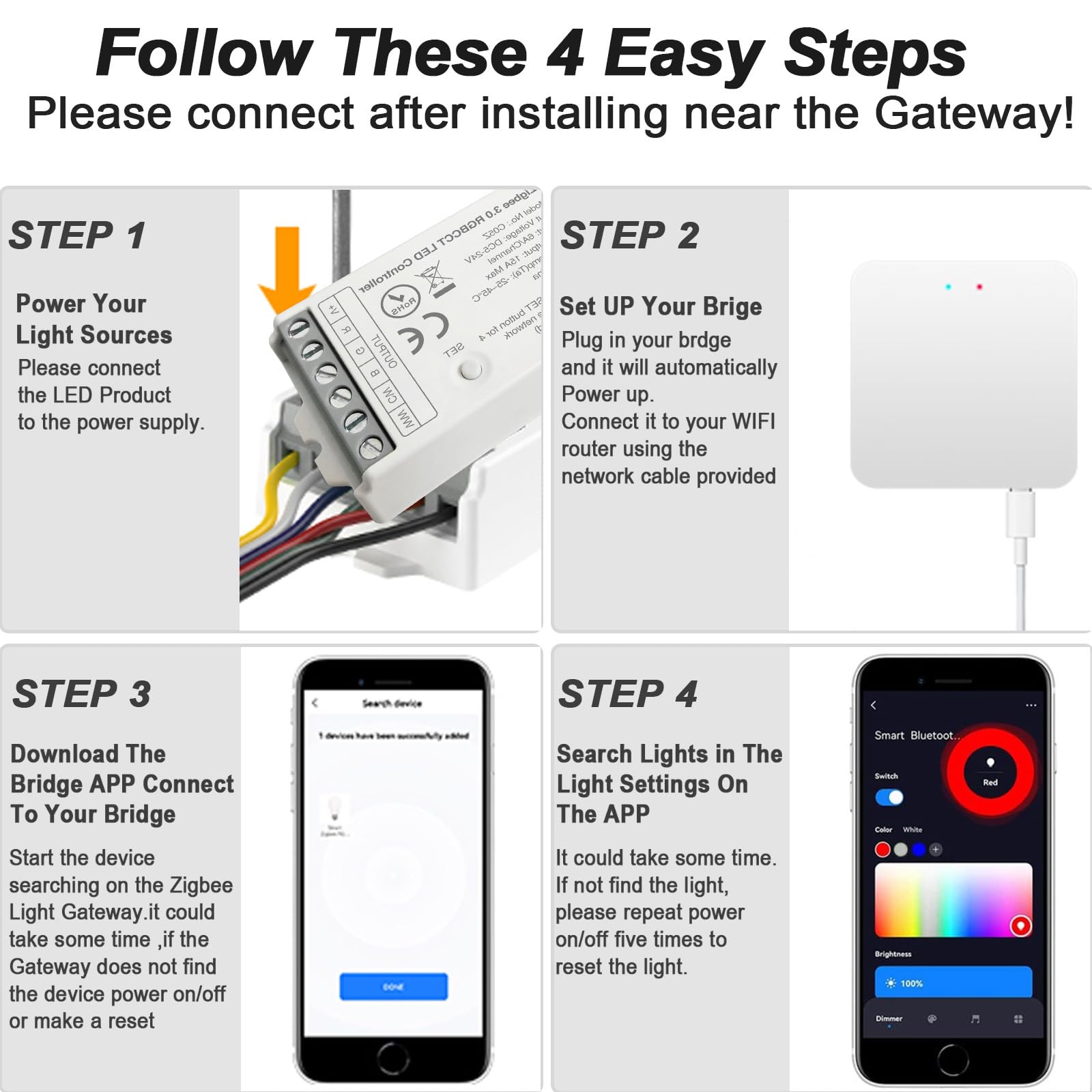 TUNICHX ZigBee 3.0 LED Controller C01Z Single Color PWM LED Strip Bulb Dimmer Compatible with Echo Plus Philip H-UE Home-kit Zigbee Hub Bridge Required DC5-24V