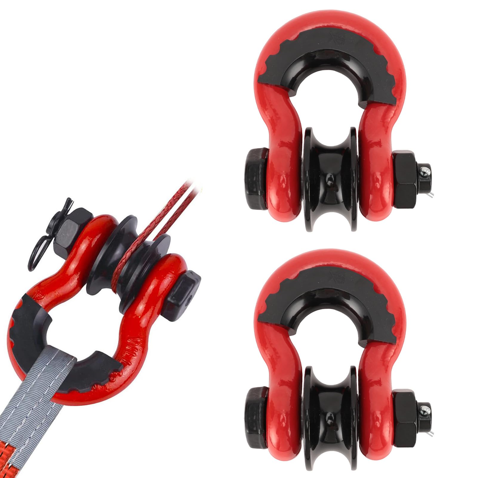 RiToEasysports - Grillete de anillo en D, 2 piezas de acero al carbono de 3/4 pulgadas, grillete de remolque resistente con polea para recuperación fuera de carretera, ajuste universal para camión
