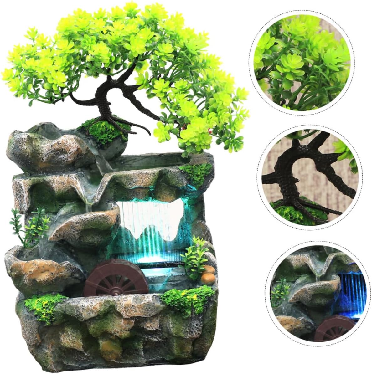 PRETYZOOM Mini Indoor Tabletop Water Fountain with Quiet Flowing Waterfall Artistic Desk Decoration for Home Office Bedroom Humidifying Relaxation Feature with US Plug