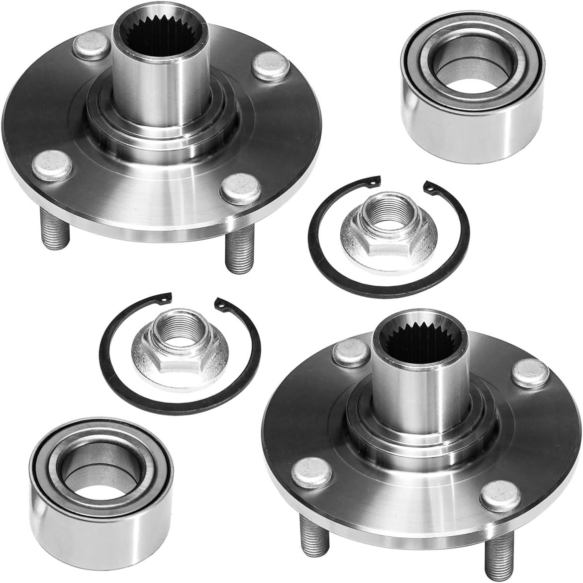 TUCAREST 518510 x2 Front Wheel Bearing and Hub Compatible with 2000-2003 2004-2007 2008-2011 Fo-rd Focus [Hub Repair Kit; 4 Lug]