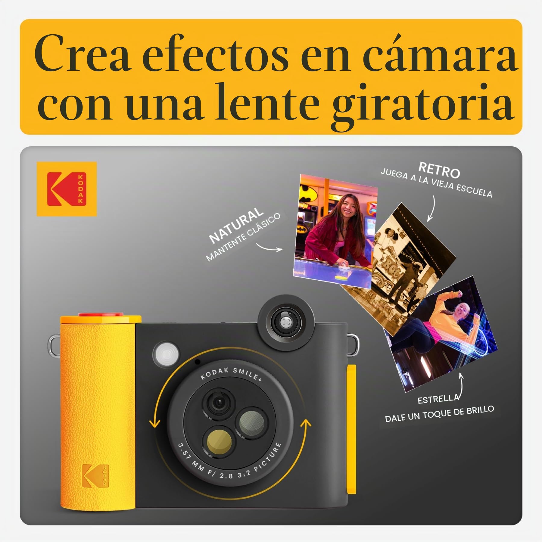 Kodak Smile+ Cámara Digital instantánea 2-en-1 y Impresora Bluetooth - 10MP, Lente giratoria con Efectos, Fotos Adhesivas Zink 2x3”, Imprime Desde App en Dispositivos Inteligentes - Negro