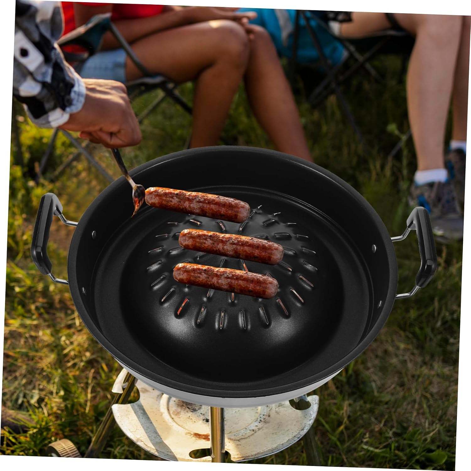 Korean BBQ Grill Pan Portable Stainless Steel Barbecue Tray for Outdoor Cooking Multifunctional Round Grill for Meat and Vegetables for Camping and Party Gatherings