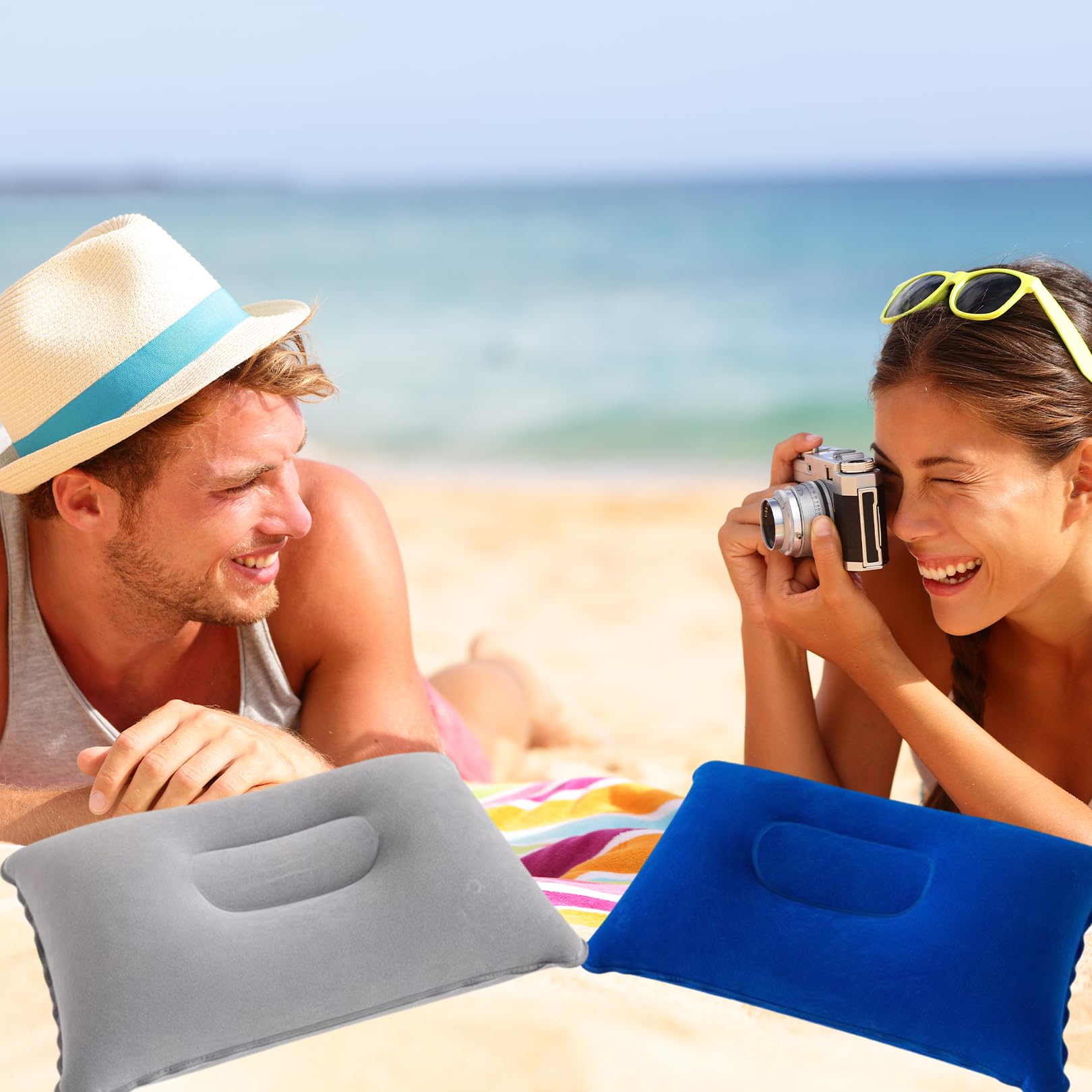 2Piezas Almohada Hinchable Playa Ultraligero Almohada Camping 34 * 22 cm Reposacabezas Playa Portátil Cojin Hinchable Almohada Playa Cabeza Cojin Inflable para Exteriores Viajes Senderismo Camping