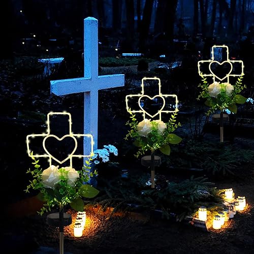Miniatura 9 de Lmtocs Decoraciones de tumbas solares con cruz para un ser querido en el cementerio, regalos conmemorativos de condolencias por la pérdida de un ser