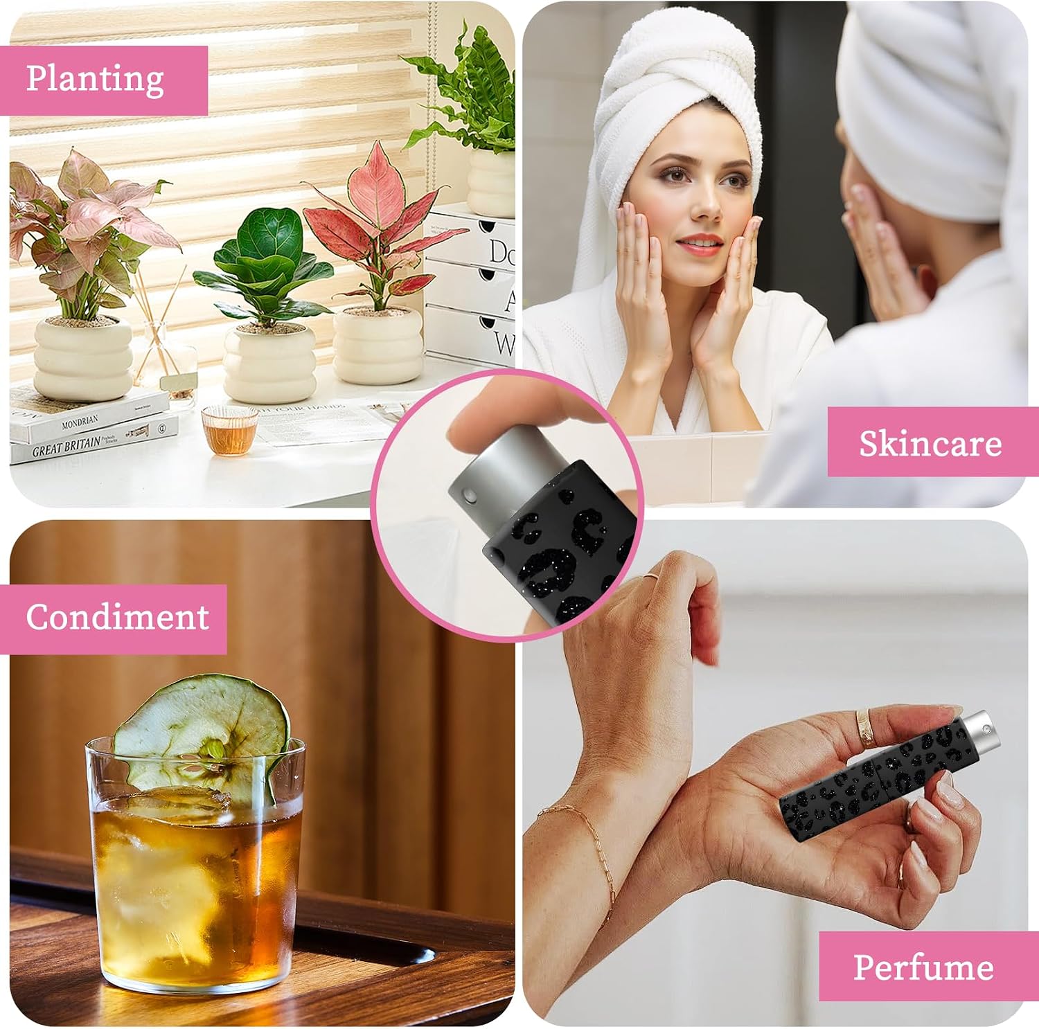 1 Pack 8ML Atomizer Refillable Perfume Spray Bottle for Travel, Cute Empty Perfume Dispenser, Portable Sprayer Travel Essentials for Men and Women, Black Sparkle Leopard image 5