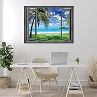 Vista 16 de wall26 Adhesivo de pared extraíble/mural de pared, vista de ventana, rústico, cielo nublado, árbol, lago, reflejo de naturaleza, desierto