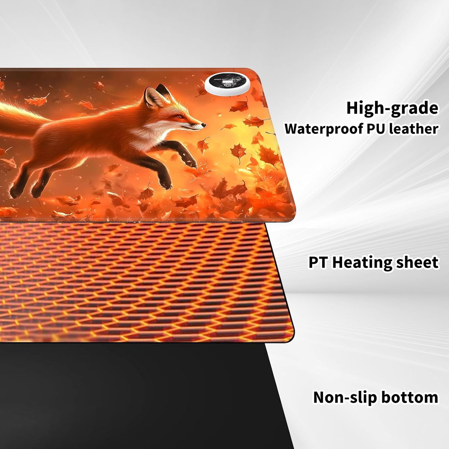 Warm Desk Pad,Heated Desk Pad,Office Mat,3 Heating Levels & 3 Hours Auto Shut-Off,31.5"*13" Gaming Mouse Laptop Keyboard Leather Desk Mat,Cute Red Fox Forest