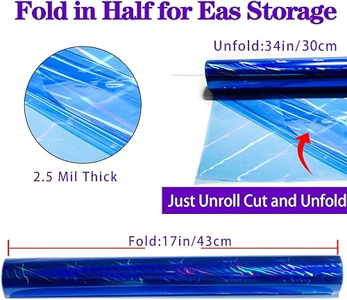 Miniatura 2 de CMFYHM Rollo de celofán azul iridiscente I de 34 pulgadas de ancho x 100 pies de largo, violonchelo colorido, perfecto para cestas, regalos,