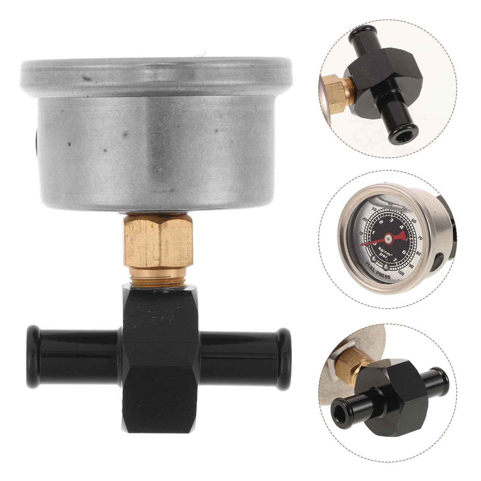 Manómetro de Presión de Negro para Coche con Adaptador 3/8 en Línea, Aleación de Fácil Monitoreo y Alta Durabilidad, 1 Set