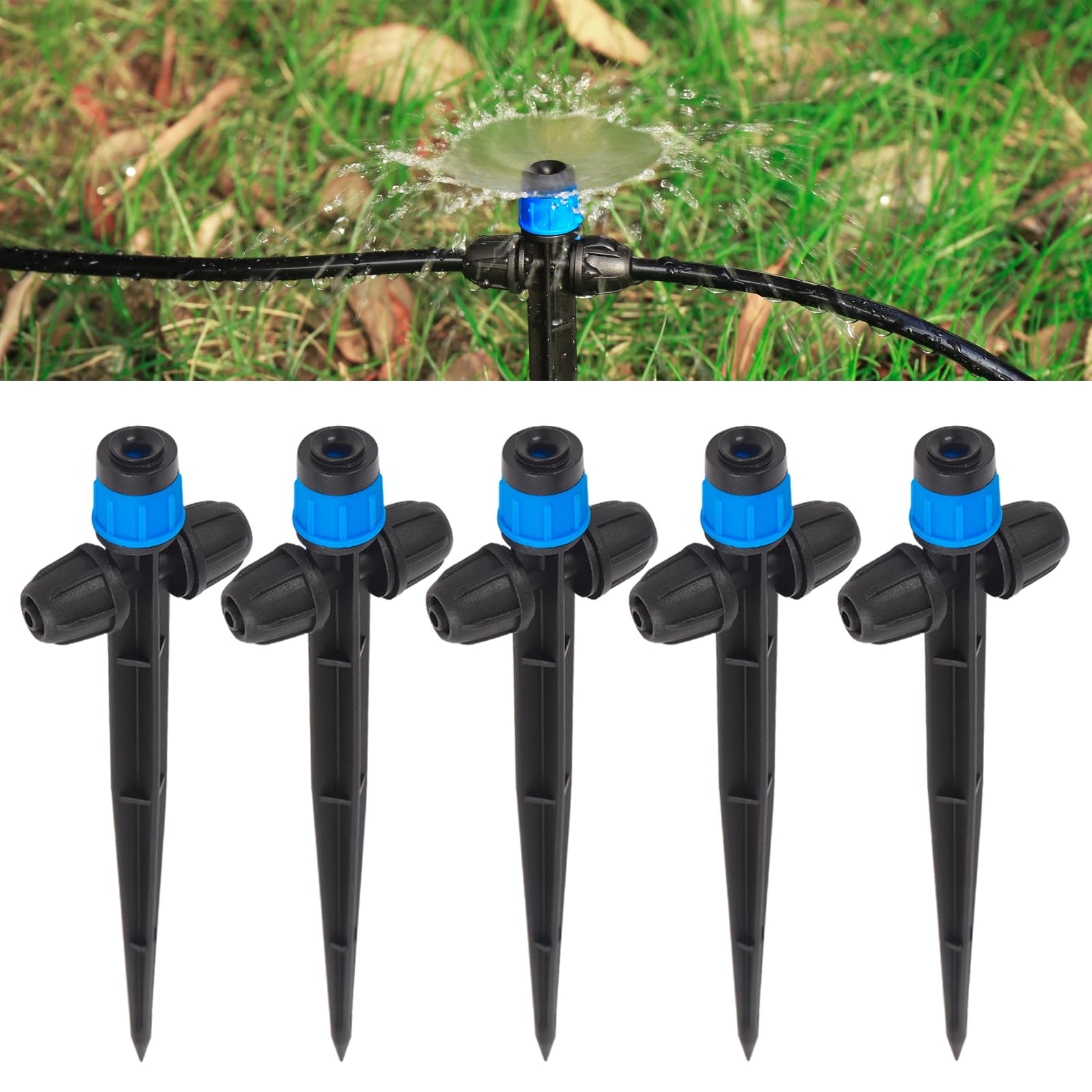 FULAIERGD25Pcs Drip Irrigation Bubbler Drippers for 1/4 Inch Tubing, Adjustable 360 Degree Fan Shape Water Flow Sprayers for Garden Irrigation Watering System, Connect The (4-7mm) Water Pipe Blue